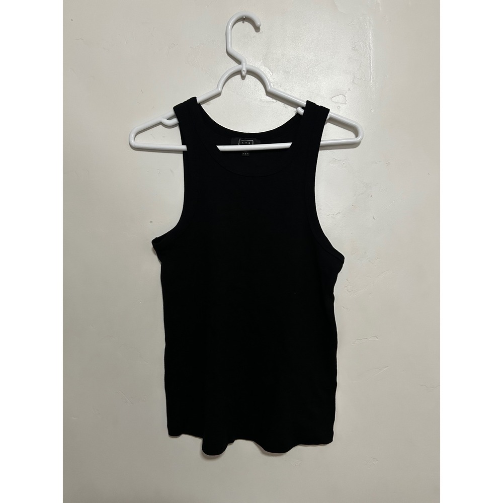 AYR Women Black Ribbed Pima Cotton Modal Tank Top Size Large Scoop Neck Slim Fit